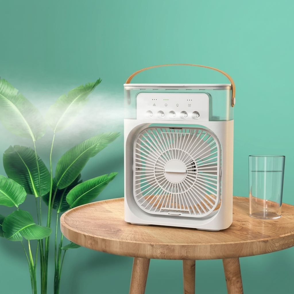 LARGE Rechargeable 4 in 1 fan air cooler with icr humidifier & Night light mist fan portable